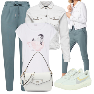 Sommer Outfits mit Grau/Hellblau/Blau Hose Große Größe/Freizeithose/High Waist Hose/Jerseyhose/Jogger Hose/Lange Hose/Musselin Hose/Paperbag Hose/Schlupfhose Only "Schöner Sommer Look"