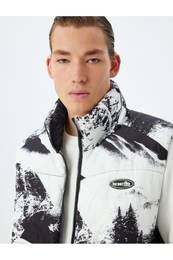 Puffer Vest Stand Collar Zippered Slim Fit Label Detail