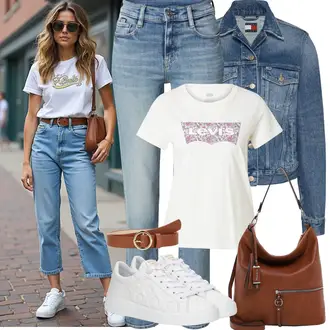 Knielang Outfit mit Weiß/Creme Leder Sneaker/Sneaker Low/Plateau-Sneaker/Schmaler Sneaker/Sneaker Mit Lochmuster/Teddy Sneaker/Sommer Sneaker Guess "Frühling outfit"