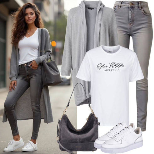 Comment poter Gris/Gris clair/Argent/Blanc Pantalon Grande Taille/Leggings Grande Taille/Jeans Femme Longueur 7/8/Bottine Cheville/Jeans Capri/Jean Court/Jean Taille Haute/Jeans avec Fente/Jean Push-up/Veste en Cuir/Chaussures en Cuir/Jeans Thermiques Rich & Royal avec Blanc/Gris T-shirt/Chemise en maille/Top Court/T-shirt à Manches Courtes/T-shirt Surdimensionné (or Oversize T-shirt)/Haut Raccourci american vintage