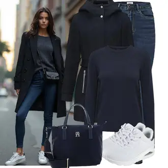 Frühlings Outfits Old Money mit Dunkelblau/Schwarz Sommermantel/Regenmantel/Women's Trenchcoats/Trenchcoat/Softshell Mantel/Regenmantel & Funktionsmantel/Mantel mit Reißverschluss/Scuba-Mantel S.Oliver "Stylisches Outfit für den Frühling"Look: Overdressed, Workwear, Unisex, Old Money