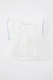 Baby Girl Crew Neck Muslin Short Sleeve Shirt