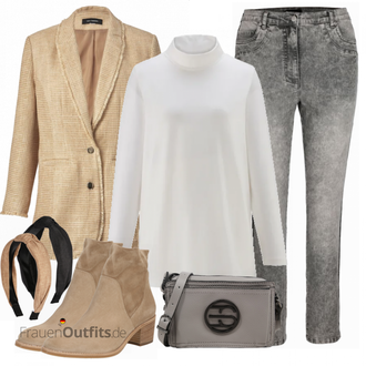 Outfit mit Braun Leder Stiefelette/Klassische Stiefelette Paul Green "Stilvolle Große Größen Outfits"