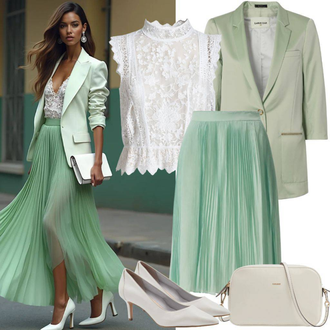 Tenues Étlégantes Bureau d'état civil avec Vert/Vert clair 90s Jupe/Jupe Mi-mollet/Jupe Chrétienne/Collège Jupe/Jupe Italienne/Jupe au Longeur Genou/Jupe mi-longue/Jupe Moderne/Jupe Plissée/Jupe de Bureau de Mariage Civil/Jupe d'Uniforme Scolaire/Jupe à Nouer About You "Tenue de style de rue"Look: Théâtre, Bureau d'état civil, Concert, Chalets, École