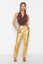 Brown Fitted Gathered Knitted Bodysuit
