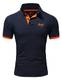 REPUBLIX Herren Poloshirt Basic Kontrast Stickerei Kragen Kurzarm Polohemd T-Shirt R-0056 Navyblau/Orange M