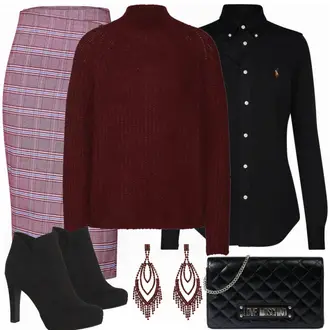 Outfit mit Schwarz Slim Fit Bluse/Business Bluse/Langarmbluse/Bluse mit Stehkragen/Bluse Mit Ellen­bogen-patch/Bluse Mit Knopf/Lederjacke/Business Hemd/Businesshemd/Casual Hemd/Hemdbluse/Bügelfreies Hemd Polo Ralph Lauren "rockglencheck"