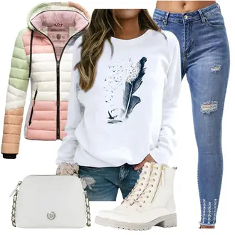 Lack Outfit mit Weiß/Creme/Beige SpringerStiefel/SchnürStiefelette/Sneaker Mit Seitlichem Reißverschluss Gabor "Herbstlicher Look"Look: Indoor, Schick, Trendige, Egirl, Premium, Sportlich, Elegant, Glanz, Glamourös, Lack