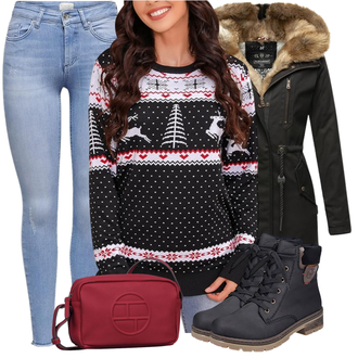 Übergang Outfit mit Schwarz Wasserdichter Stiefel/Winter Stiefel/Herren Lederschuhe/Flache Stiefelette/Klassischer Stiefel/SchnürStiefelette/Gefütterte Stiefelette/Winter Stiefelette Rieker "Modisches Winter Outfit"