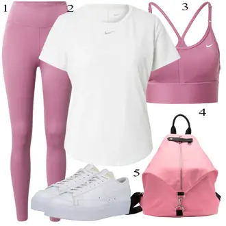 Kombinacije za sport sa Bež Nike, Bijela/Siva Majica za treniranje/Sportka majica bez rukava/Majica kratkih rukava/Majica Nike, Pink/Bež Grudnjak Nike "Zimski outfit"