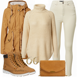 Outfit met bruin Laars Timberland "Wintere vrijetijdskleding"