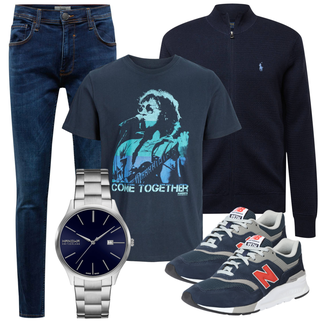 Outfit mit Dunkelblau/Blau Hose Große Größe/Leder Schuhe/Slim Fit Jeans/Lederjacke/Push up Jeans/Thermojeans/Winterjacke/Jeans mit Schlitz/Damen 7/8-Länge Jeans/Low Rise Jean/Schlupfjeans/Leggings Große Größe Blend "Alltagsoutfit"