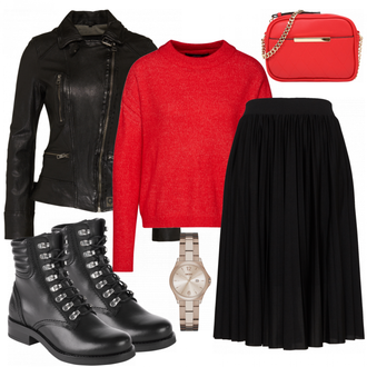 Outfit mit Schwarz/Dunkelbraun/Khaki/Dunkelgrün/Braun Bikerjacke/KunstLederjacke/Lederjacke/Motorradjacke/Vintage Lederjacke Oakwood "Dreamy"