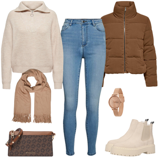 tenues avec Marron/Beige/Violet Châle/Écharpe Pieces "Tenue d'automne"