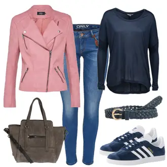 Gazelle Outfit mit Grau Sneaker Adidas Originals "PinkBlueTuesday"