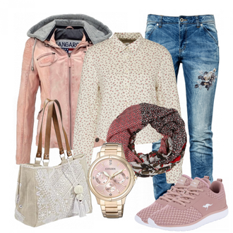 Outfit mit Beige Sneaker Kangaroos "Sporty"
