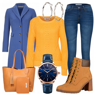 Outfit met bruin Laars Timberland "Zon"