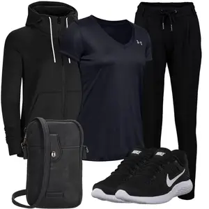 Sport Outfits met Zwart Opstaande kraag cardigan/Winter vest/Vest traditioneel kostuum/Katoenen vest/Wollen vest Nike, Zwart Hardloopschoen Nike "Sportieve herfstoutfit"