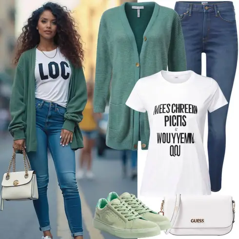 Kombinirajte Bijela/Krem Muške tenisice za trčanje/Otmjena Majica/Funkcionalna Majica/Zamotana Majica/Ležerna Majica Boss s Neon boje/Zeleno Kardigan s podignutim ovratnikom denim culture