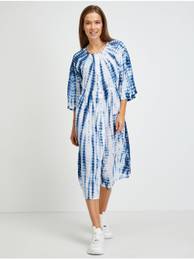 Blue and White Ladies Batik Midi-Dresses - Women
