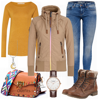 Outfit mit Rot Stiefel Tom Tailor "Naketano Jacken"