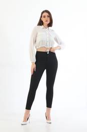 BKELFE Black plus velikost visok pas lycra gabardine legice hlae.