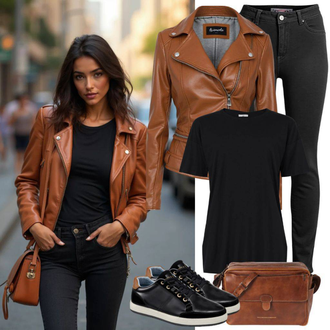 tenues avec Orange/Marron/Beige Cardigan Col Montant/Vintage Veste en Cuir/Veste en Simili Cuir/Bomber en Cuir/Veste en Cuir/Veste Wax Only & Sons "Look Élégant"