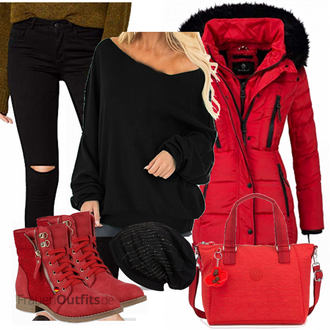 Tanzen Outfit mit Rot/Dunkelrot Winter Stiefelette/Gefütterte Stiefelette/Sommerstiefelette/Sneaker Mit Seitlichem Reißverschluss/Schnürstiefelette/Flache Stiefelette/Stiefel Mit Reißverschluss Stiefelparadies "Marikoo Damen"Look: Reiten, Tanzen, Freizeit