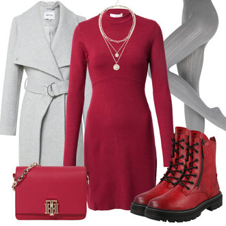 Outfit mit DunkelRot/Bordeaux/Rot/Rosa/Lila Strickkleid/Stehkragen-Strickjacke/Rundhals-Strickjacke/Strickjacke Tracht/Poncho & Kimono Morgenmantel/Kaschmir-Strickjacke/Lange Strickjacken/Winter Strickjacke/Rollkragenkleid/Pulloverkleid/Winter Strickkleid guido maria kretschmer women "Trendiges Herbst Outfit"