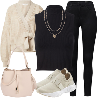 Outfit mit Schwarz Lederjacke/Cord Legging/High Waist Legging/Strick Legging/Gefütterte Leggings/Lederjacke/Thermohose/Treggings/Warme Leggings/Biker Jeans/Thermojeans VERO MODA "Schönes Freizeit Outfit"