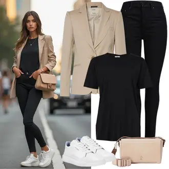 Outfit sa Crna Kožna Jakna/Bikerske Traperice/High Waist Traperice/Push-up Traperice/Kožne Cipele/Termo Traperice/Zimska jakna ONLY Carmakoma "Proljetna odjeća"