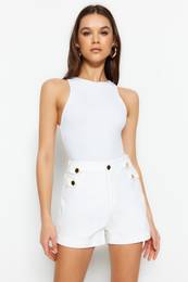 White Button Detailed Shorts
