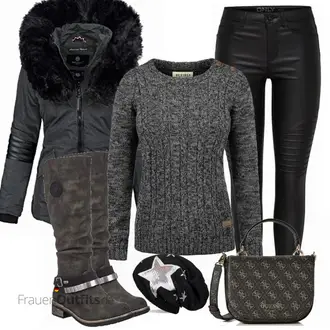 Warme Outfit mit Schwarz/Grau/Silber/Rosa Hut Ohrenwärmer/Kopfbedeckung/Winter Mütze/Mütze styleBREAKER "Only jeans"