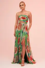Green Evening Dress with Straps and a Slit