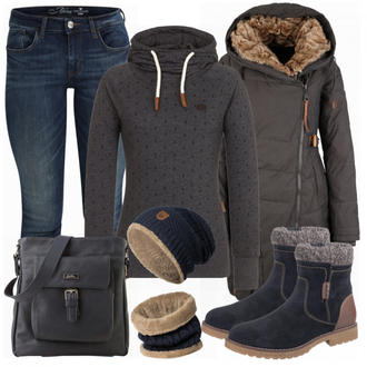 Outfit mit Blau Stiefel Tom Tailor "Naketano"