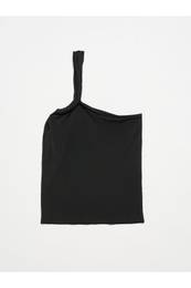 10379 Double Strappy One-Shoulder Knitwear Blouse-Black