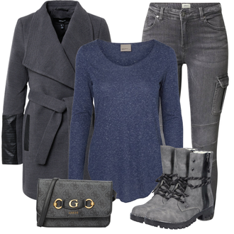 Outfit s Šedá/Světle šedá/Tmavě šedá Cargo džíny/Motorkářské Džíny Only "Zimní outfit pro volný čas"