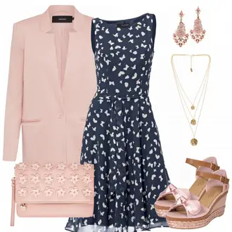 Outfit mit Dunkelblau/Blau Kleid Große Größe/Polka Dot-Kleid/Sommerkleid/50er Jahre Kleid/Ärmelloses Kleid/A-Linien Kleid/Bedrucktes Kleid/Fit & Flare Kleid Heine "Butterfly"
