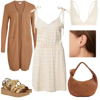 Stripes Outfit mit Beige/Weiß/Grün/Khaki Kleid Große Größe/Strandkleid/Lässiges Kleid/Trägerkleid/Jerseykleid/Spaghettiträger Kleid/Sommerkleid/Strapskleid About You "Bronze Summerlook"