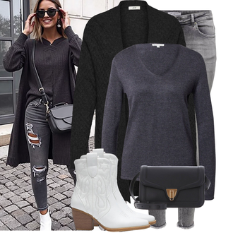 Outfit met grijs/Lichtgrijs/Donkergrijs Glitter panty/Steunkous/Winterkous/Thermopanty/Shapewear Vormgevende broek/Wollen panty/Panty Grote Maat/Jeans ONLY Carmakoma "Modieuze lente-outfit"