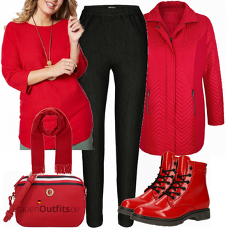 Outfit mit Rot Stiefel Tom Tailor "Cooler Winterlook für Plus Size"