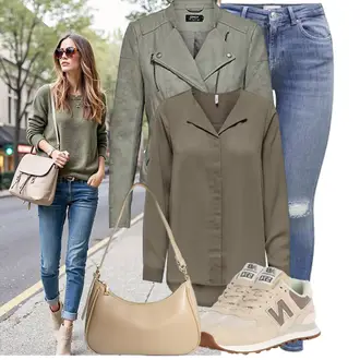 Frühlings Outfits Old Money mit Beige/Braun/Khaki Schultertasche/Umhängetasche/Baguette-Tasche Hoxis "Schönes Frühlingsoutfit"Look: Schick, Stil, Indoor, Old Money, Jazz, Safari, Classic, Elegant