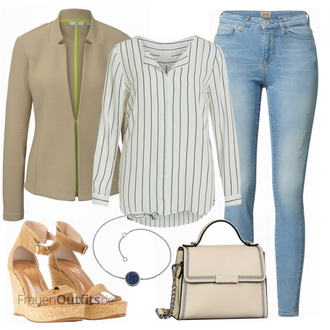Outfit mit Blau/Hellblau/Braun Lederjacke/High Waist Jeans/Jeans mit Schlitz/Push up Jeans/Schlupfjeans/Leder Schuhe/Herren Lederjacke Only "Der stylische Büro Look"