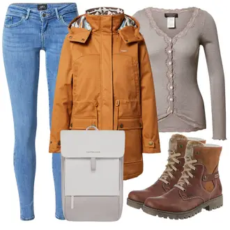 Outfit s Šedá/Béžová/Hnědá/Fialová Kardigán s výstřihem do V/Vlněný kardigán/Krátký svetr/Vintage svetr/Bavlněný svetr/Kašmírový kardigán/Kardigán s kulatým výstřihem Rosemunde "Zimní outfity"