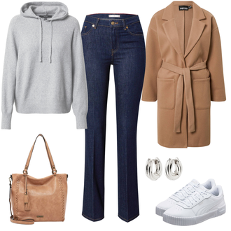 Outfit mit Braun/Beige Oversize Mantel/Wollmantel/Midi Mantel/Wintermantel Wollmantel/Kaschmir Mantel Pieces "Urbaner Alltagslook"