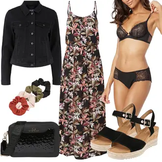 Geblümt Outfit mit Braun/Weiß/Rosa Kleid Große Größe/Trägerkleid/Langes Sommerkleid/Maxikleid/Latzkleid/Bedrucktes Kleid/Spaghettiträger Kleid Only "Outfit für den Sommer"