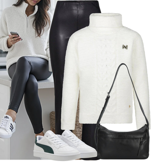 Outfit met Donkergroen/groen/wit Leren sneaker/Lage Sneaker/Skateschoen/Smalle sneaker/Zomer sneaker/Vintage Sneaker Puma "Modieuze lente-outfit"