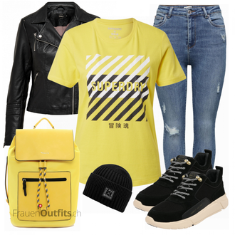 Outfit mit Gelb Sport-T-Shirt Superdry "Perfekt für den Frühling"