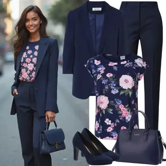 Outfit sa Tamnoplava/Ljubičasta/Pink/Plava pletena košulja/Obični top/Ležerni topić/Košulja top/Otmjena majica/Ležerna majica/Zamotana Majica/Majica s printom/Print majica orsay "Savršeno za Bauro"