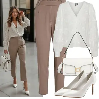 Classic Konzert Outfit mit Weiß/Beige/Creme Baguette-Tasche/Schultertasche/Schulranzen/Schultertasche Travistar "Eleganter Look"Look: Boyfriend, Casual, Elegant, Outdoor, Trendige, Stil, Business, Metal, Girlfriend, Schick, Premium, Classic, Egirl, Geburtstag, Weihnachten, Party, Valentinstag, Hochzeit, Konzert, Abendessen, Besondere Anlässe, Halloween, Bar, Schule, Wasen, Date, Pop Konzert, Fasching, Gala, Muttertag